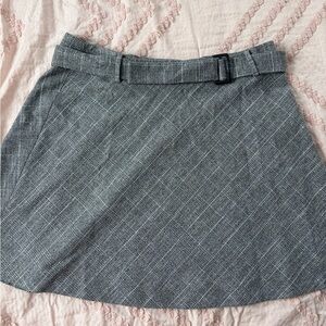 LOFT Gray Textured A-Line Skirt with Belt